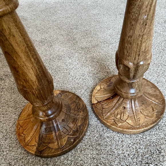 Vintage Wooden Carved Candle Holders with Felt Protective Holders - Picture 7 of 7